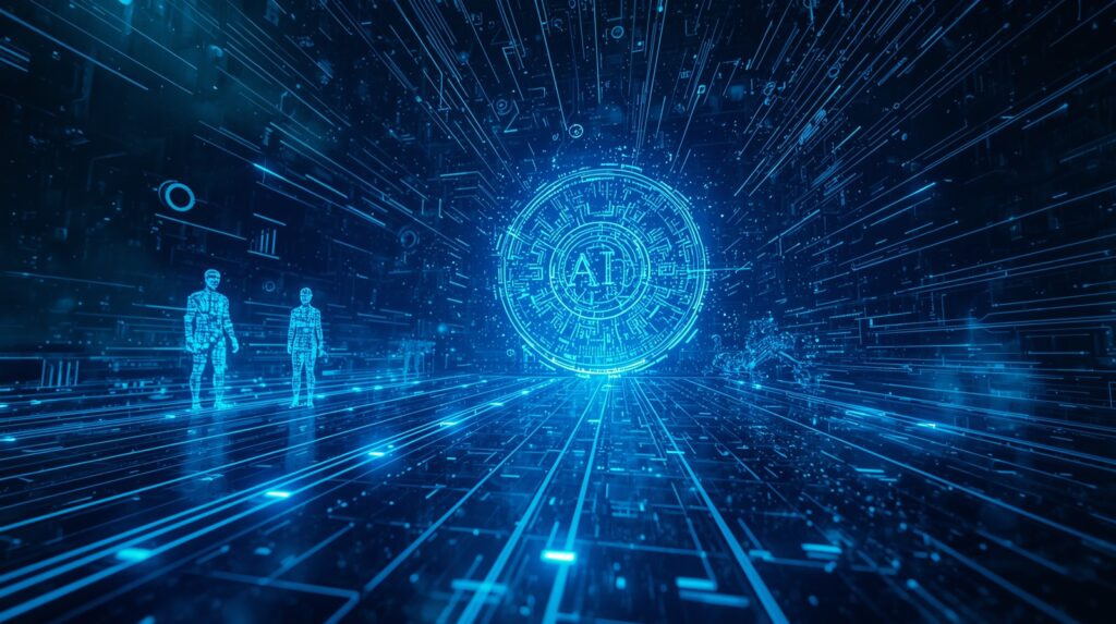 Futuristic representation of Synthetic Data Engines powering AI innovation