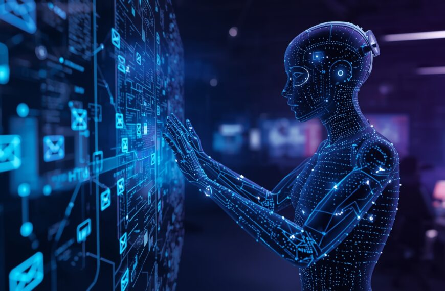 Futuristic AI personal agent interacting with digital data interface representing human-AI collaboration in 2025