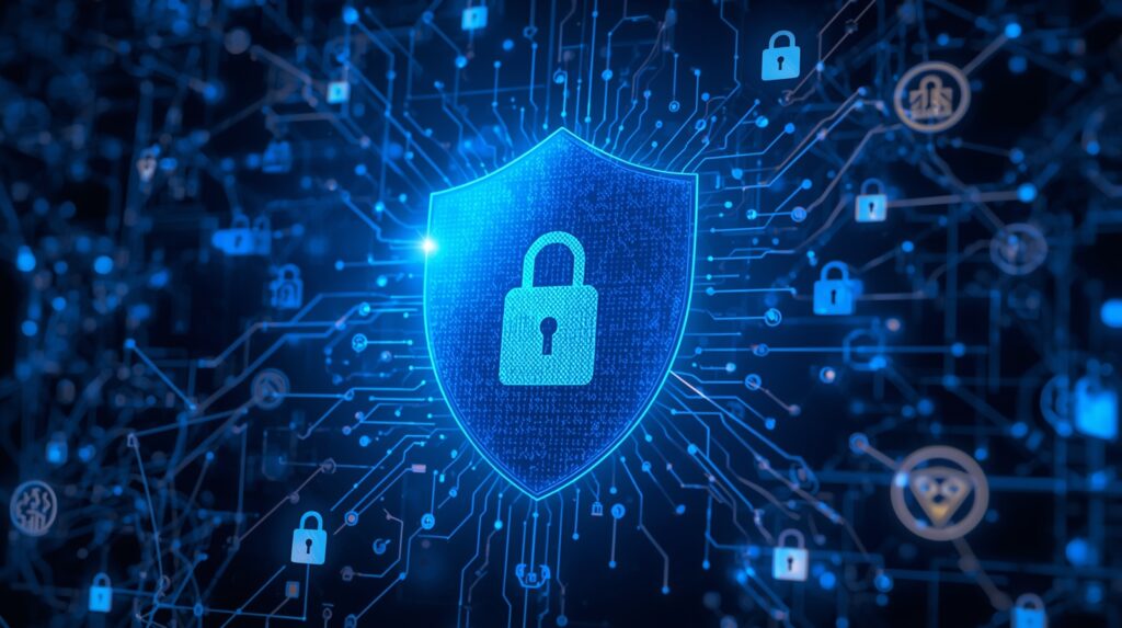 
AI Cybersecurity 2025 Zero-Trust security framework verifying every connection through intelligent network monitoring and AI analysis.
