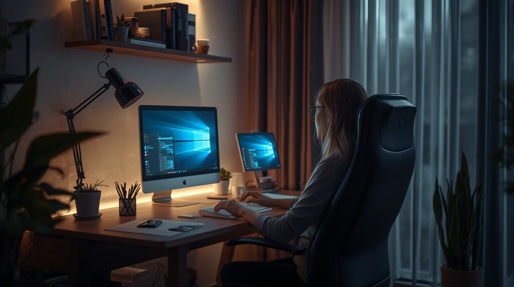 
A woman using advanced AI devices that respond automatically, showing how Ambient Invisible Intelligence 2025 connects humans with invisible smart systems.