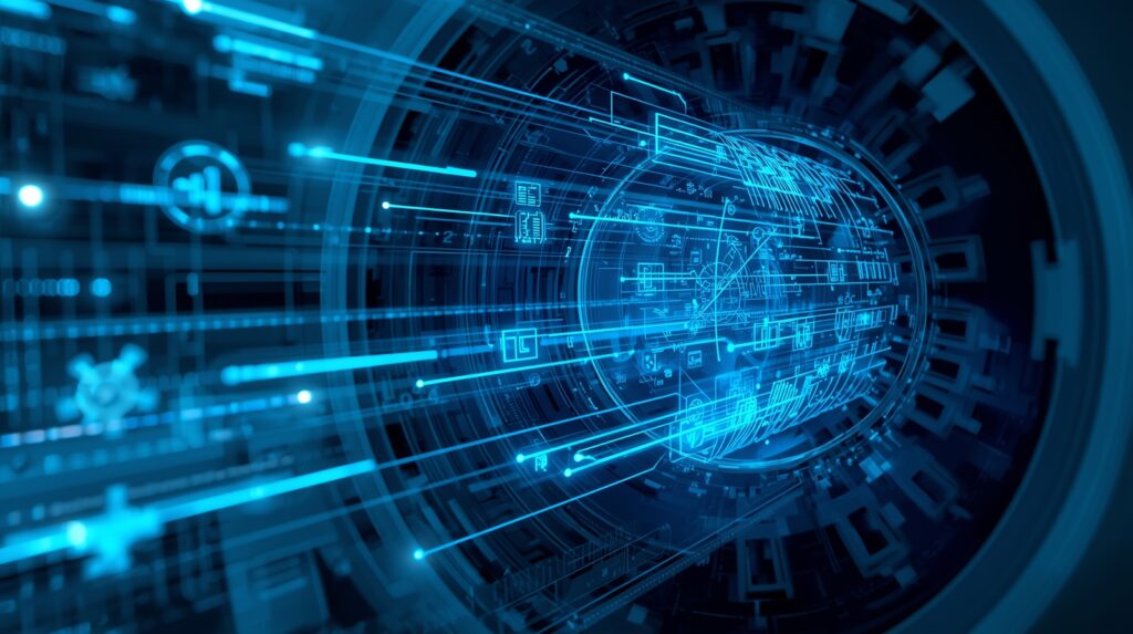 Visualization of how Synthetic Data Engines generate virtual data for AI
