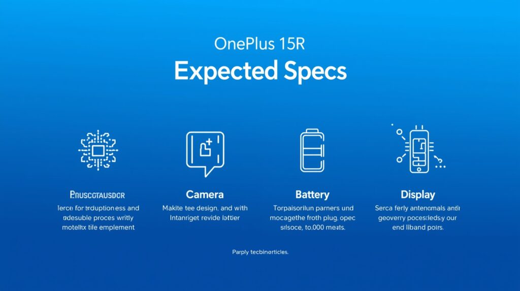 OnePlus 15R expected specs including processor, camera, battery, and display details