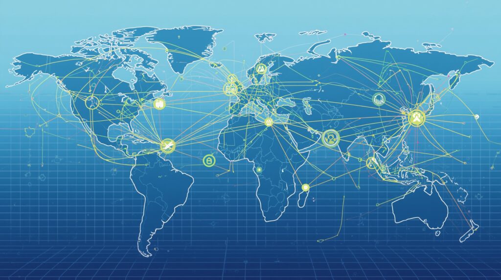 A global map visual with interconnected AI networks illustrating worldwide AI Governance and data regulation frameworks – TechScoopHub