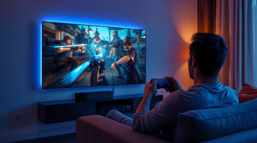 PS5 Slim 2025 gaming experience preview showing immersive gameplay on a large screen