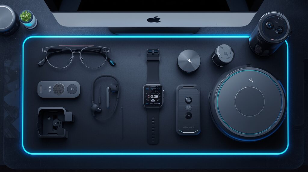 AI gadgets 2025 collection including smart glasses, earbuds, smart hub and robot vacuum