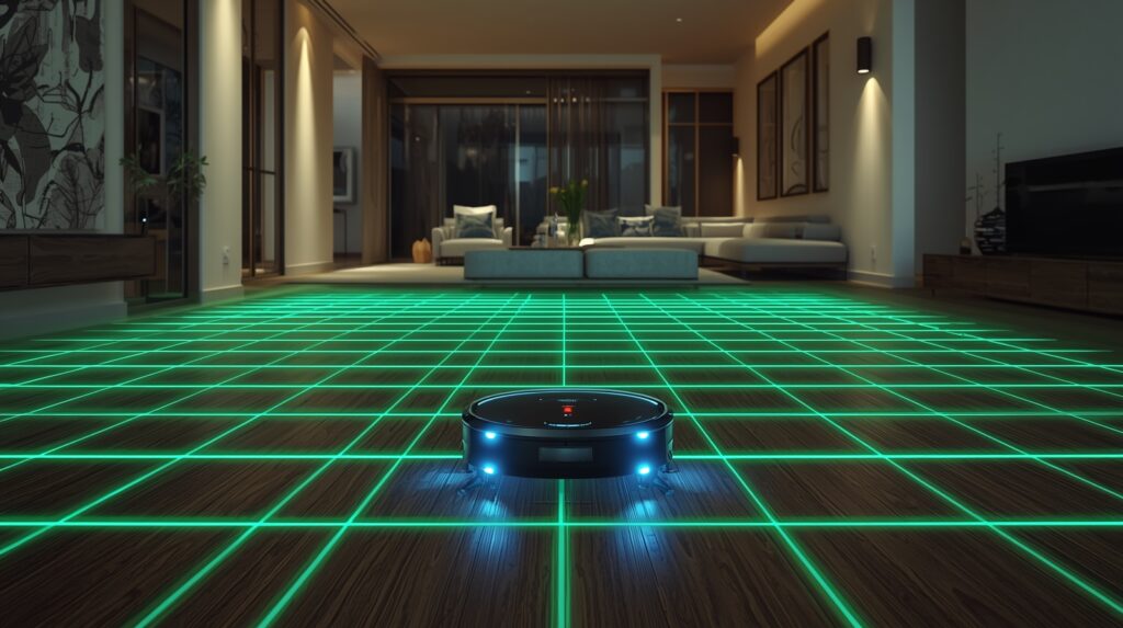 AI Gadgets, robot vacuum mapping home floor using smart sensors