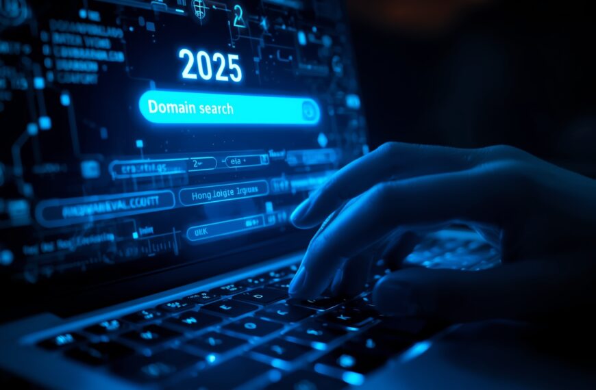 How to buy a domain name in 2025 step-by-step – domain search hologram graphic
